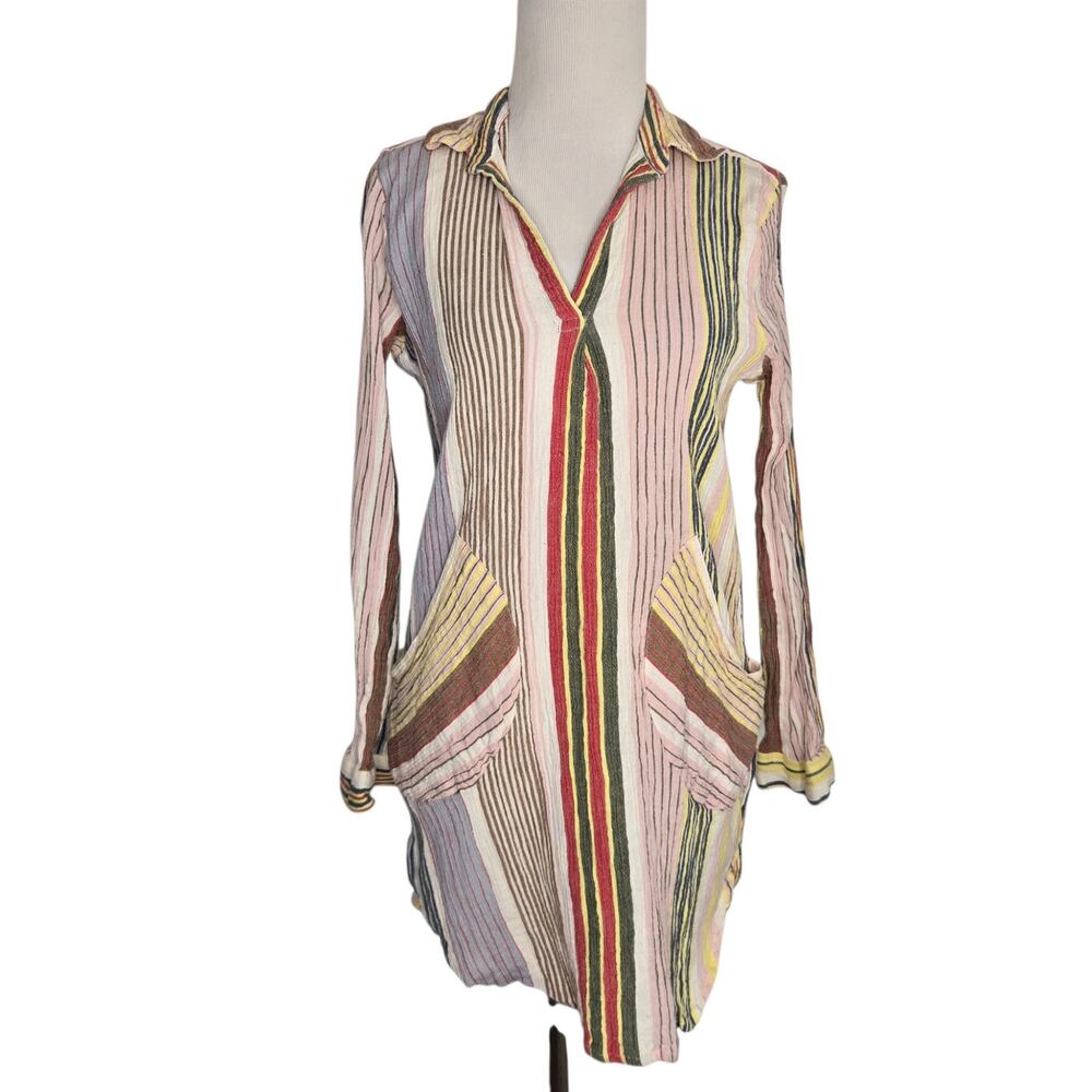 Ivy Jane Womens Gauzy Tunic Shirt Beachy Cover Up Striped Lightweight Small